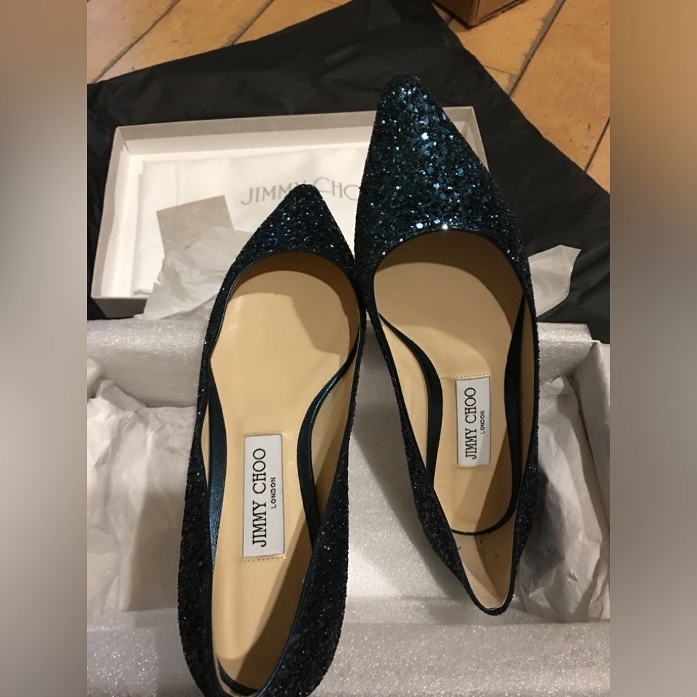 New with box, Jimmy Choo glitter flats 37